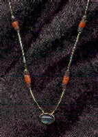 Collier 925 Silber und 585 Gold mit Labradorit und roter Koralle  - click picture for enlarged view 